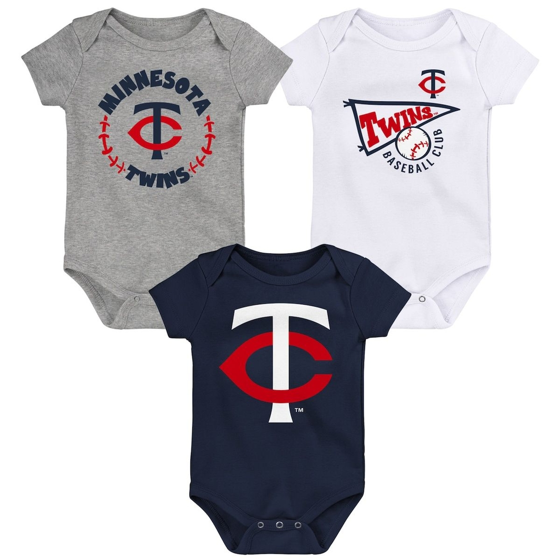 Outerstuff Newborn & Infant Navy/White/Heather Gray Minnesota Twins Biggest Little Fan 3-Pack Bodysuit Set 1 Outerstuff Newborn & Infant Navy/White/Heather Gray Minnesota Twins Biggest Little Fan 3-Pack Bodysuit Set