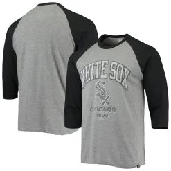 '47 Men's Heathered Gray/Black Chicago White Sox 1900 Inaugural Season Vintage Raglan 3/4-Sleeve T-Shirt
