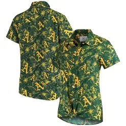 FOCO Women's Green/Gold Oakland Athletics Tonal Print Button-Up Shirt