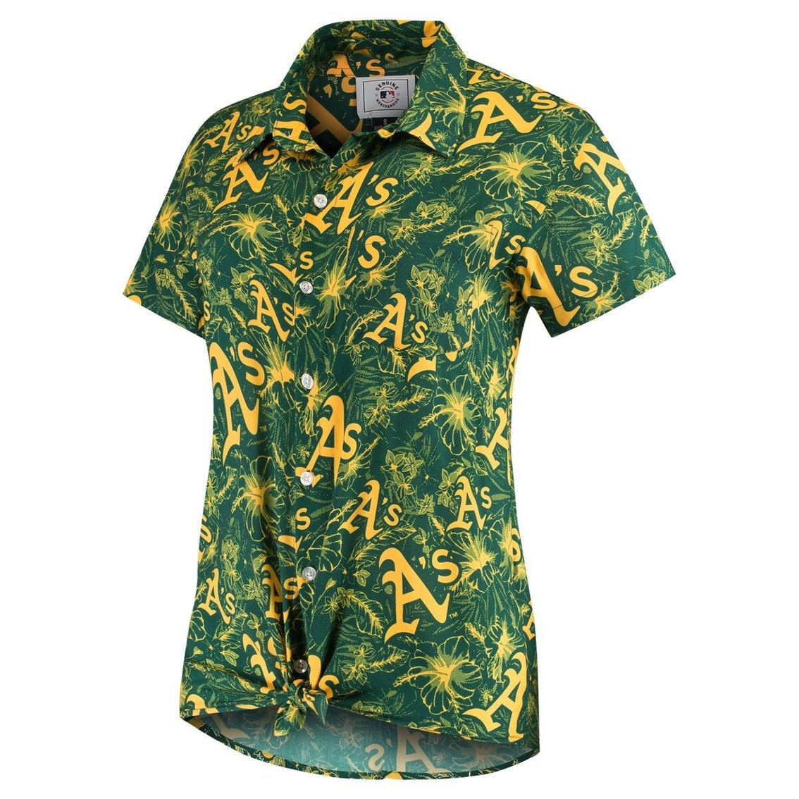 FOCO Women's Green/Gold Oakland Athletics Tonal Print Button-Up Shirt 3 FOCO Women's Green/Gold Oakland Athletics Tonal Print Button-Up Shirt - Image 3