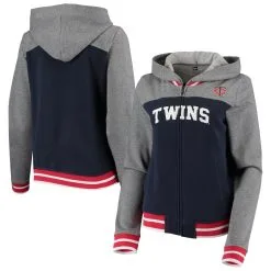 New Era Women's Navy Minnesota Twins French Terry Varsity Full-Zip Hoodie
