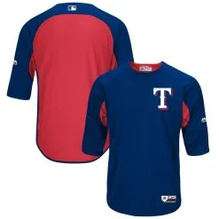 Majestic Men's Royal/Red Texas Rangers Authentic Collection On-Field 3/4-Sleeve Batting Practice Jersey
