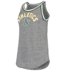5th & Ocean By New Era Women's 5th & Ocean By Heathered Gray Oakland Athletics Tri-Blend Knit Trim Tank Top -Minnesota Twins Shop DSCO1161640771 1927 ALT2