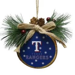 FOCO Texas Rangers Glitter Wood Stump Ornament