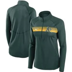 Nike Women's Green Oakland Athletics Seam-To-Seam Element Half-Zip Performance Pullover Jacket