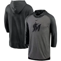 Nike Men's Black Miami Marlins Authentic Collection 3/4-Sleeve Flux Performance Pullover Hoodie