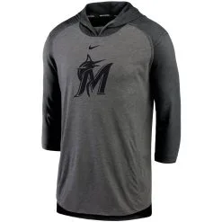 Nike Men's Black Miami Marlins Authentic Collection 3/4-Sleeve Flux Performance Pullover Hoodie -Minnesota Twins Shop DSCO1161643353 CKZW ALT2